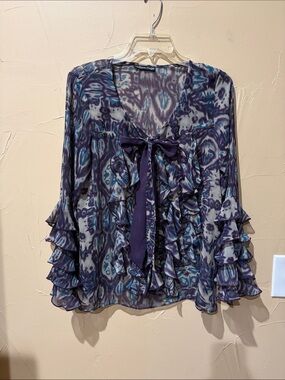 Madison Paige Purple Ruffle Tie-Neck Blouse